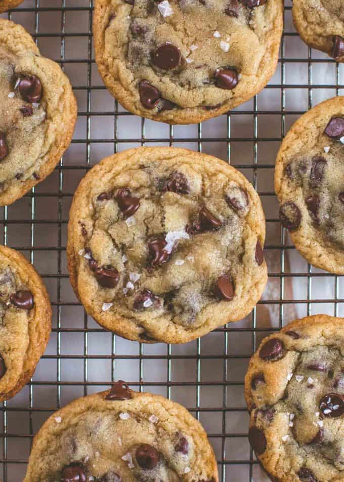 chocolate chip cookies on a cooling rack