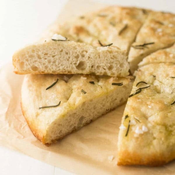 wedges of focaccia bread on parchment paper
