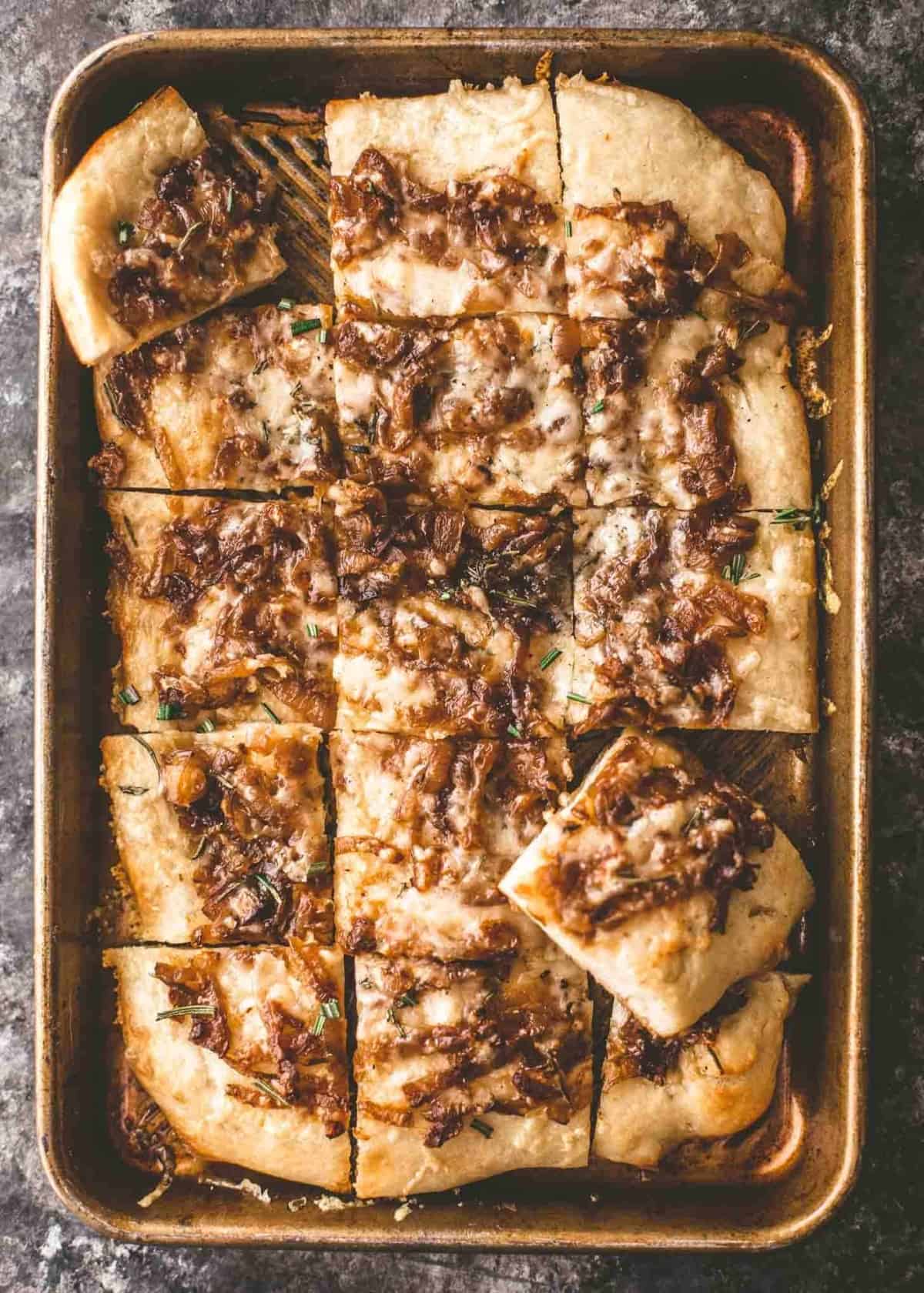 sliced pizza on a sheet pan