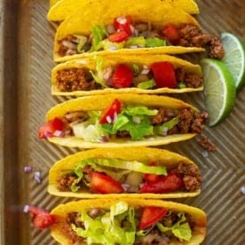 hard shell tacos on a sheet pan