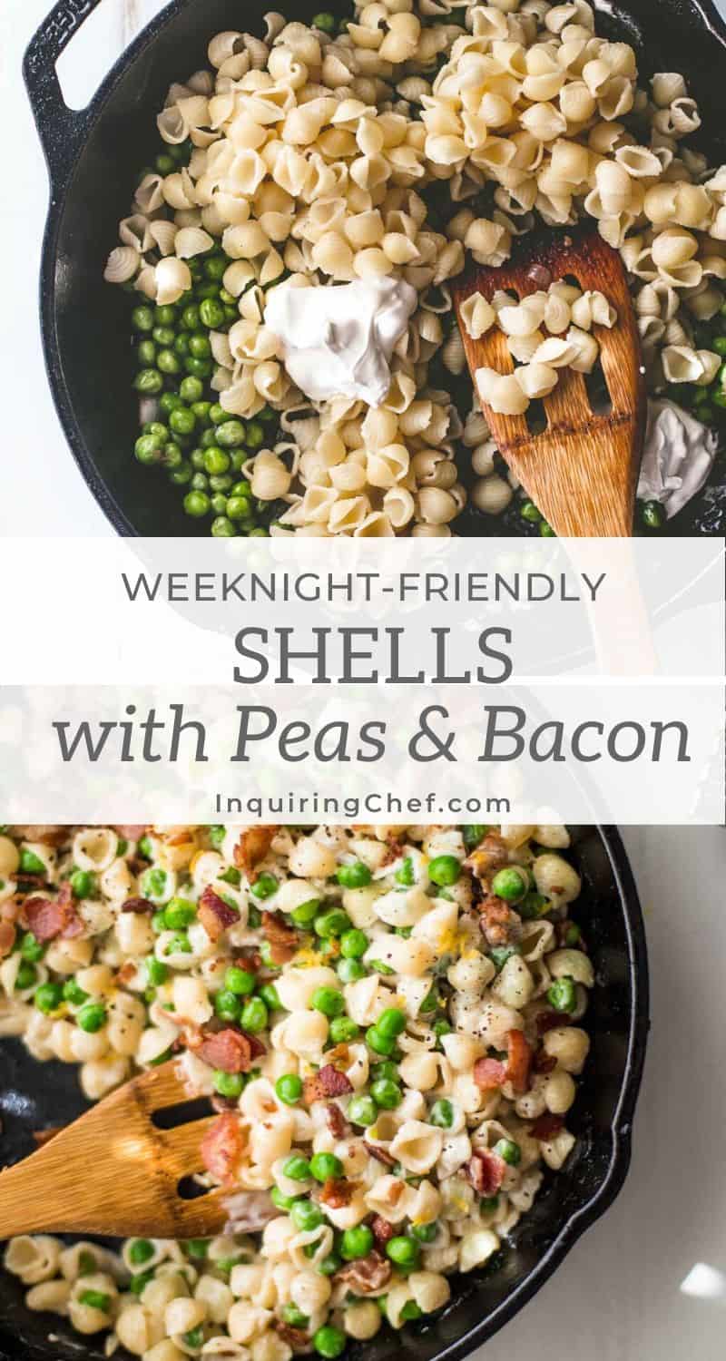 creamy shells with peas and bacon