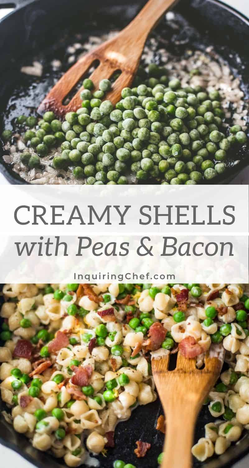 creamy shells with peas and bacon