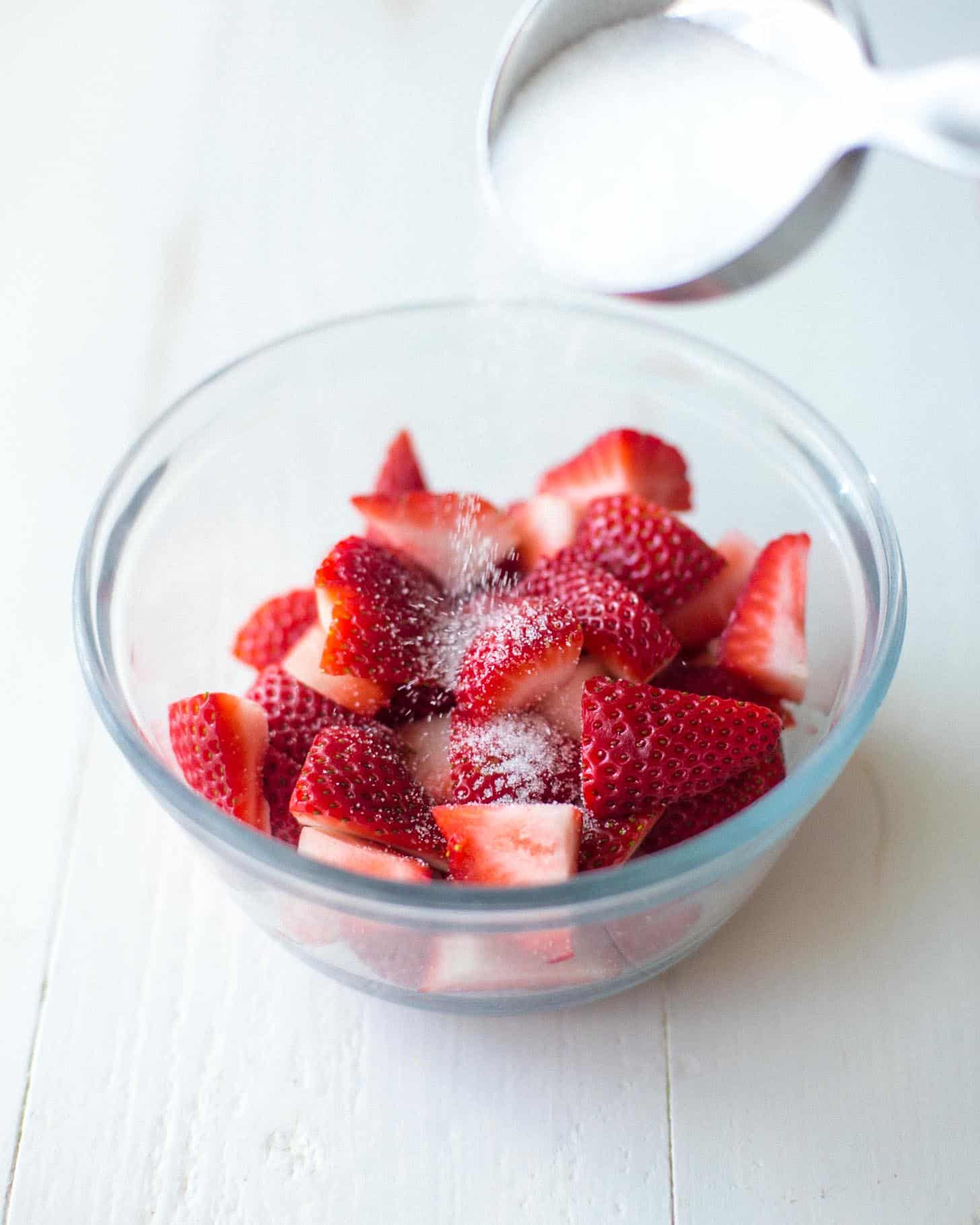 Macerated Strawberries in a clear bowl