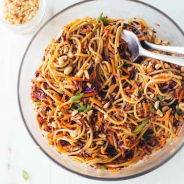 Sesame Noodle Salad in a clear bowl