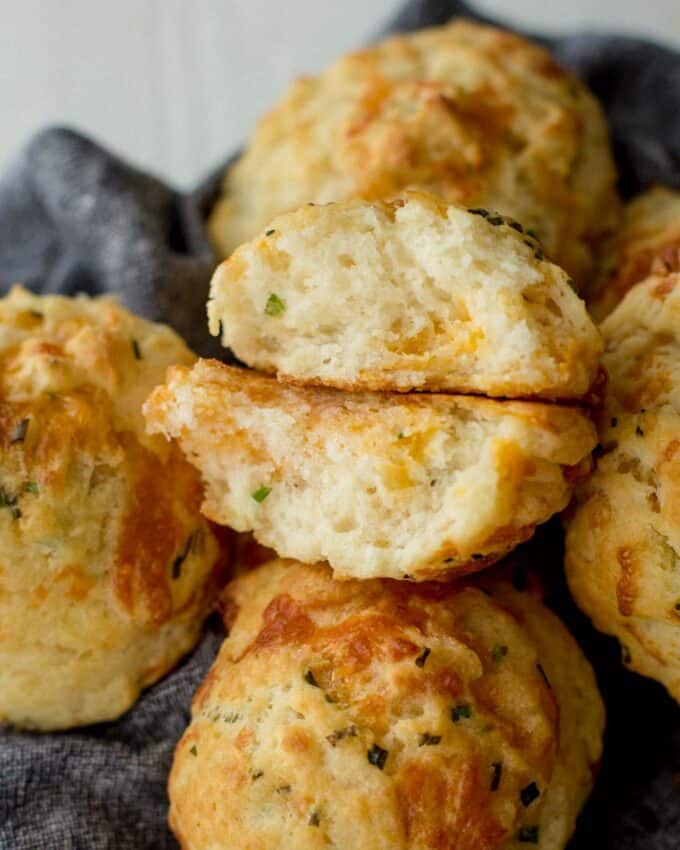 cheddar drop biscuits in a basket
