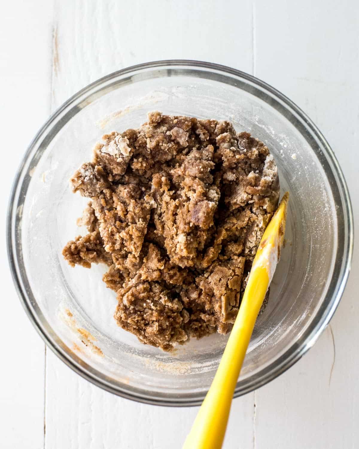 streusel in a clear bowl