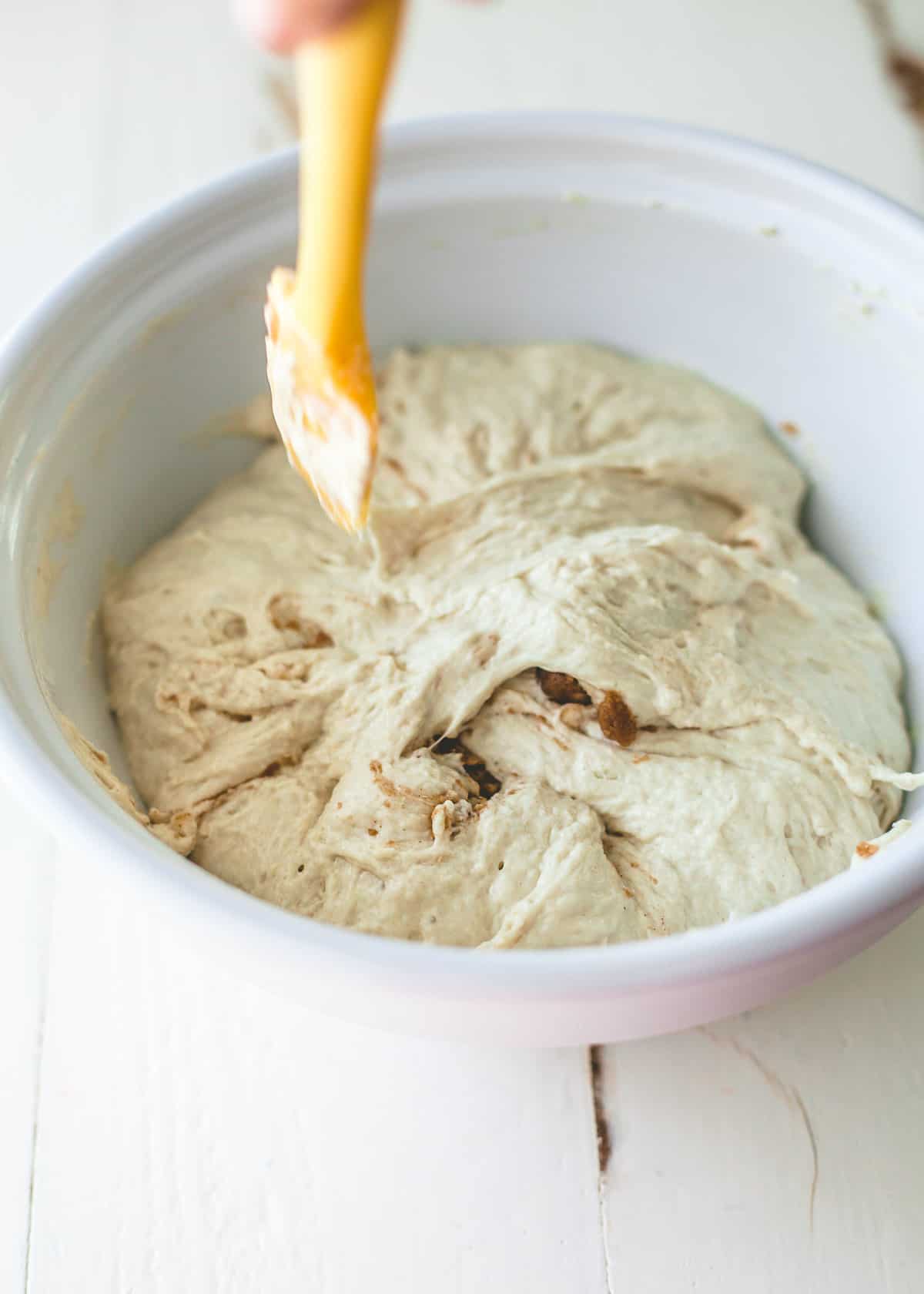 stirring bread dough