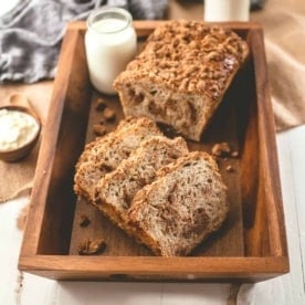 cinnamon crunch bread on a wooden tray