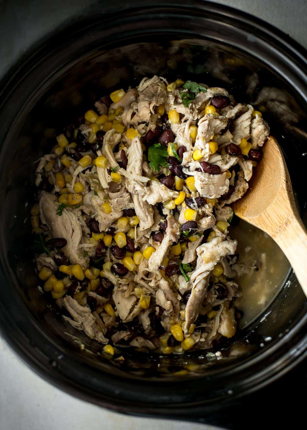 green salsa chicken in the slow cooker