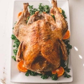 roasted turkey on a white tray