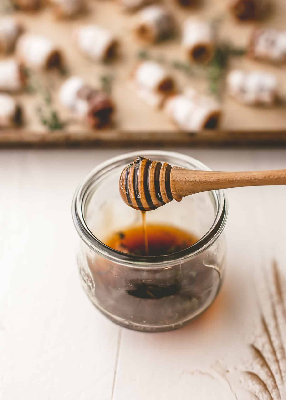 balsamic honey in a small clear bowl