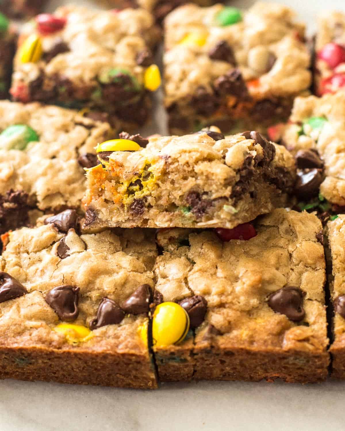 oatmeal cookie bars cut into squares