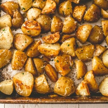 roasted potatoes on a sheet pan