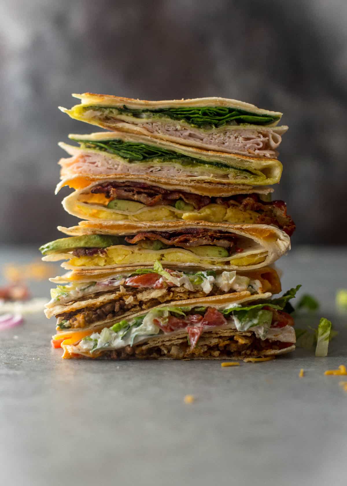 stack of tortilla trend tortillas with different fillings