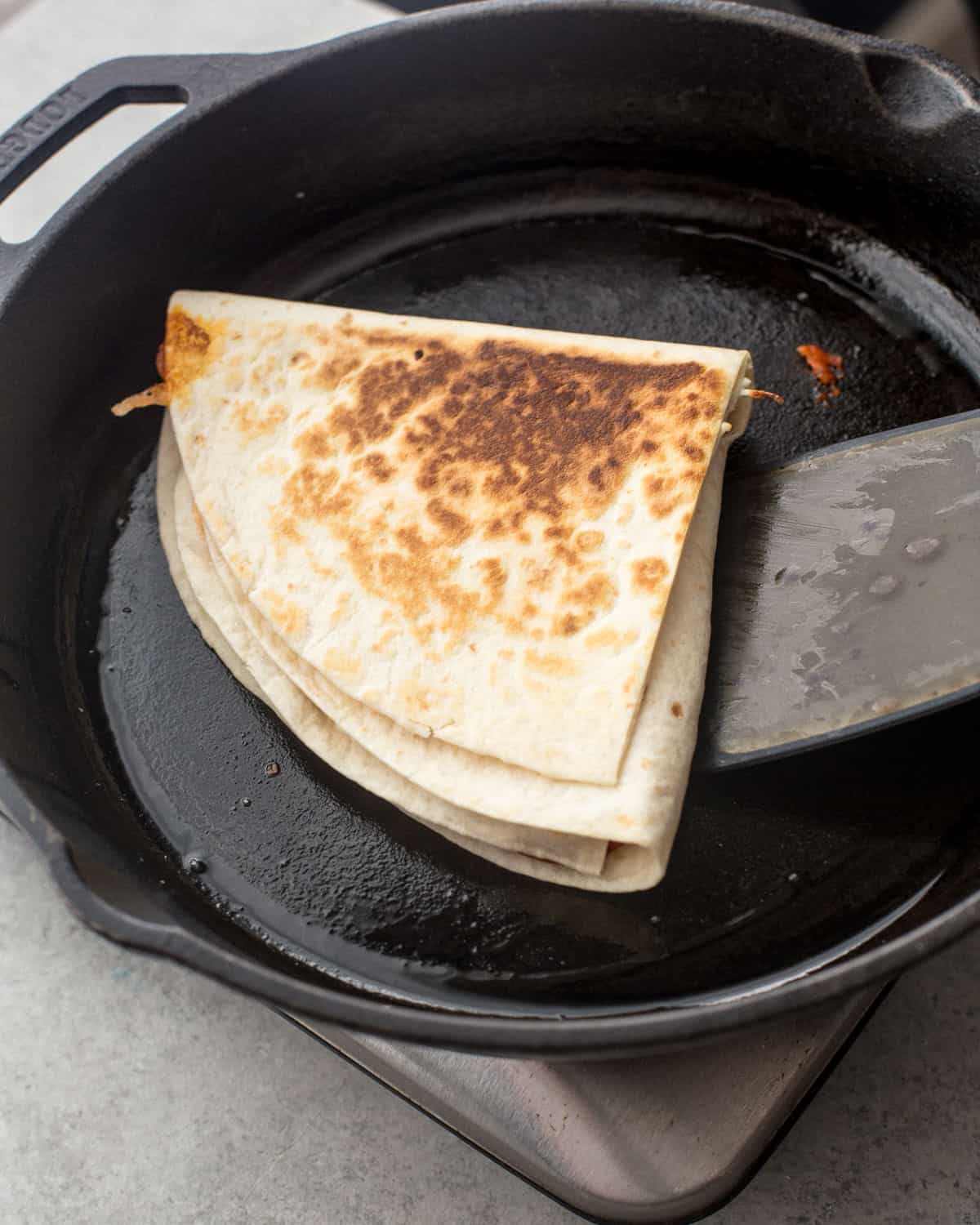 searing a tortilla wrap