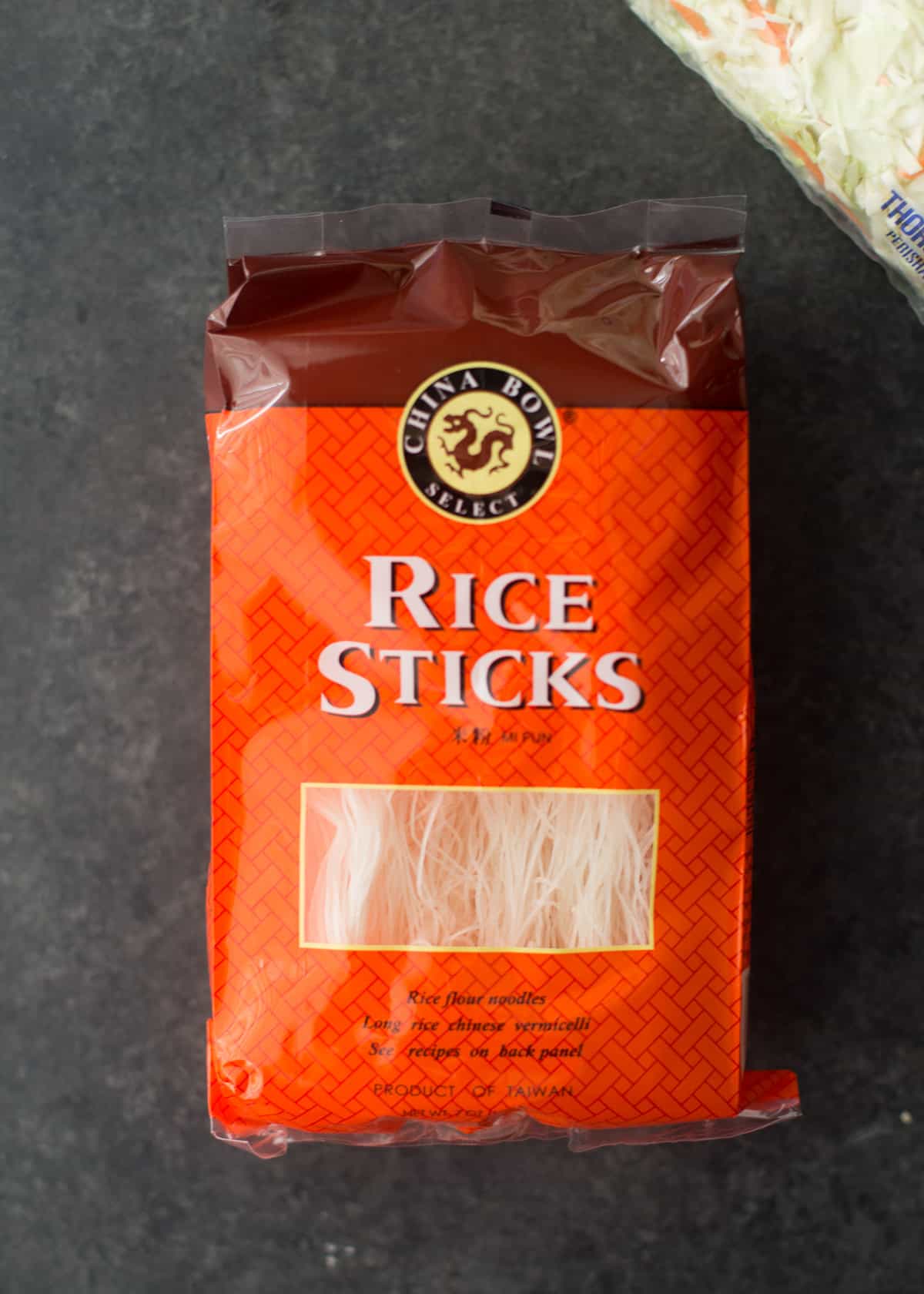 a package of rice sticks on a grey countertop