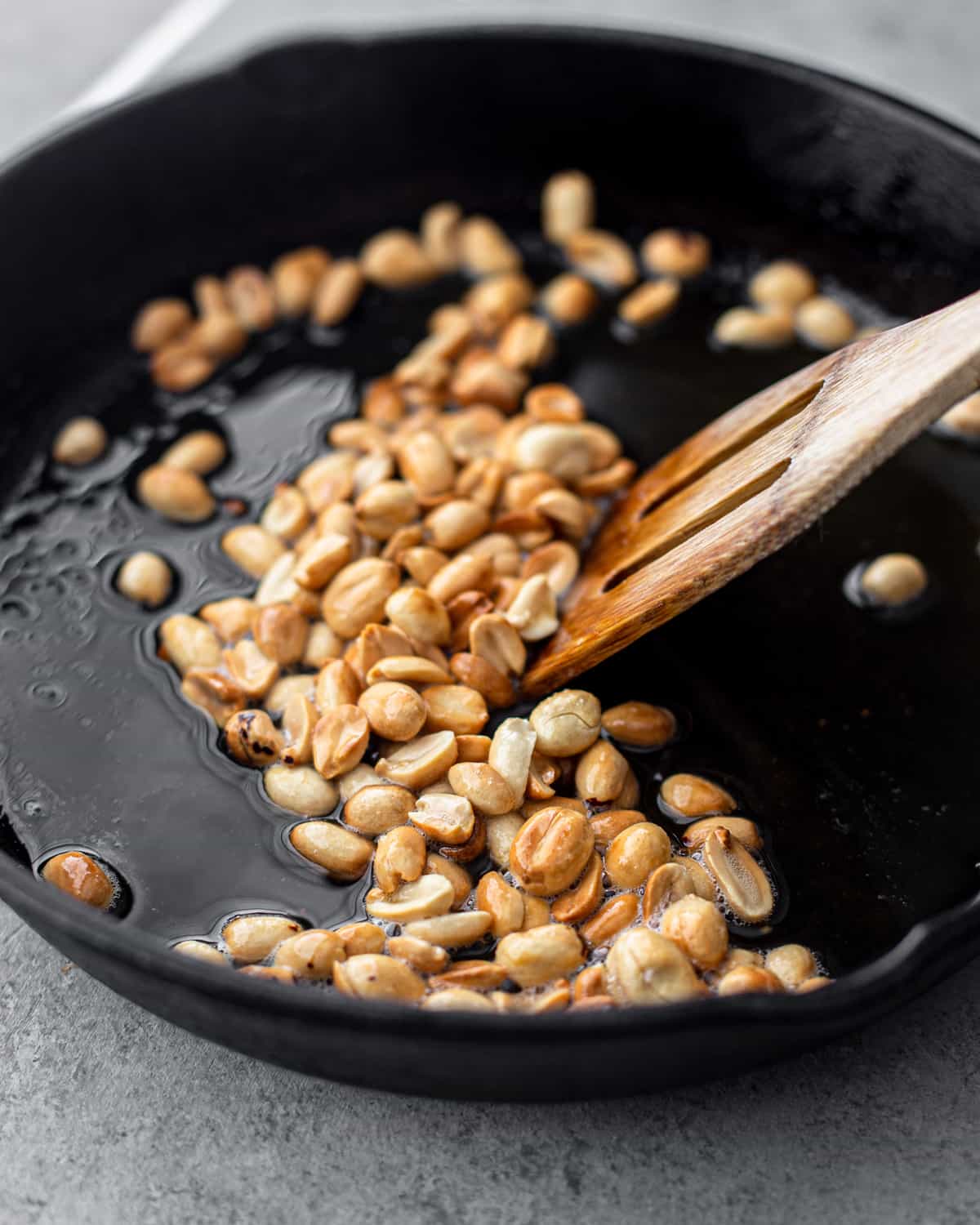 toasting peanuts in a cast iron skillet