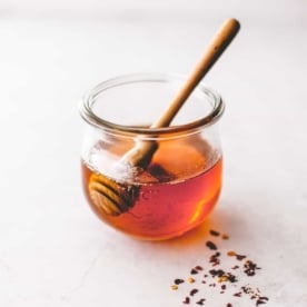 honey in a small glass jar