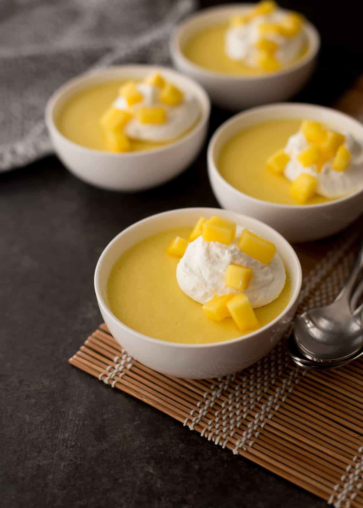  pudding in white bowls