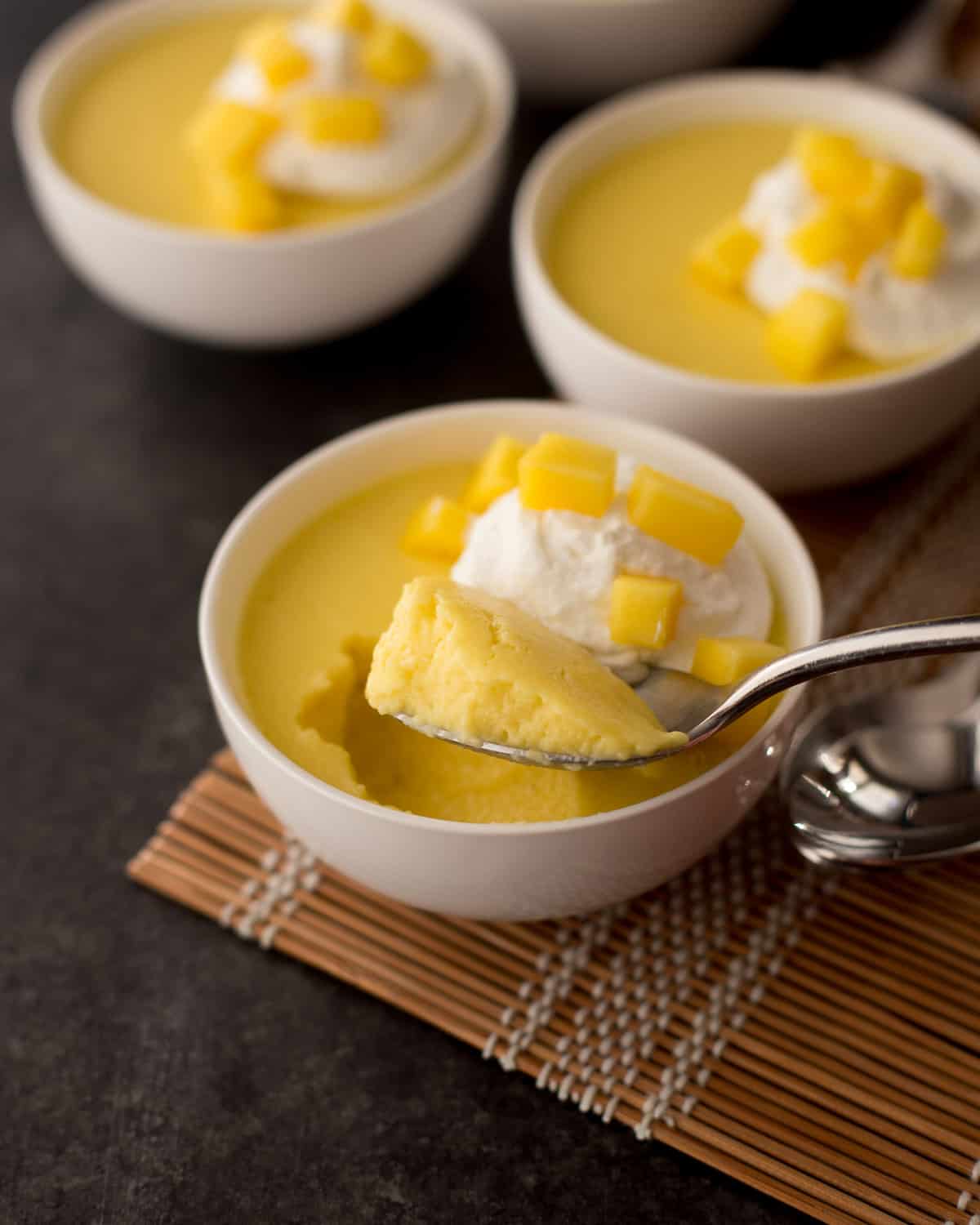 a spoonful of mango pudding
