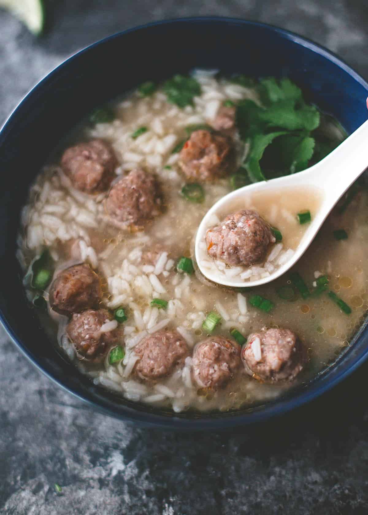 thai soup with meatballs