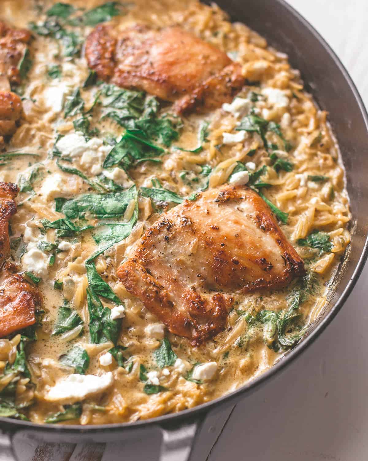 chicken and pasta in a skillet