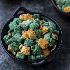 puppy chow in a black bowl