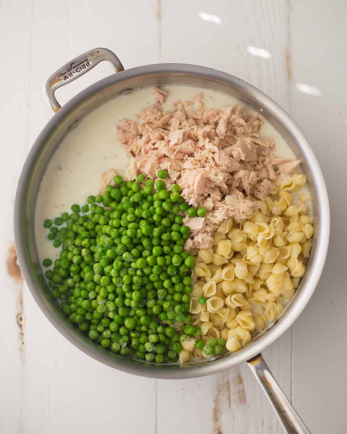 overhead image of ingredients for casserole in a dutch oven