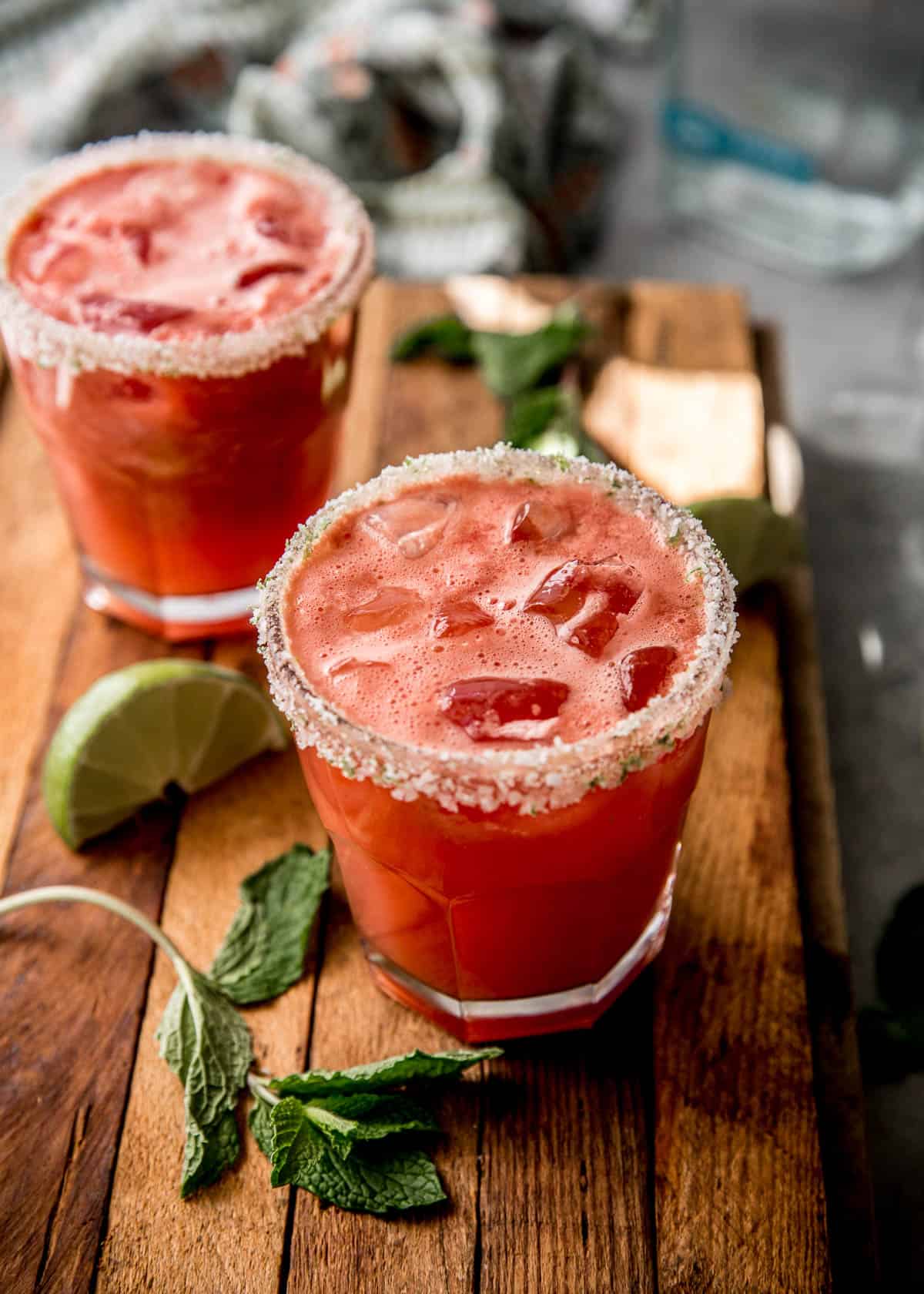 watermelon margaritas in a clear glass