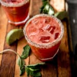 watermelon margaritas in clear glasses