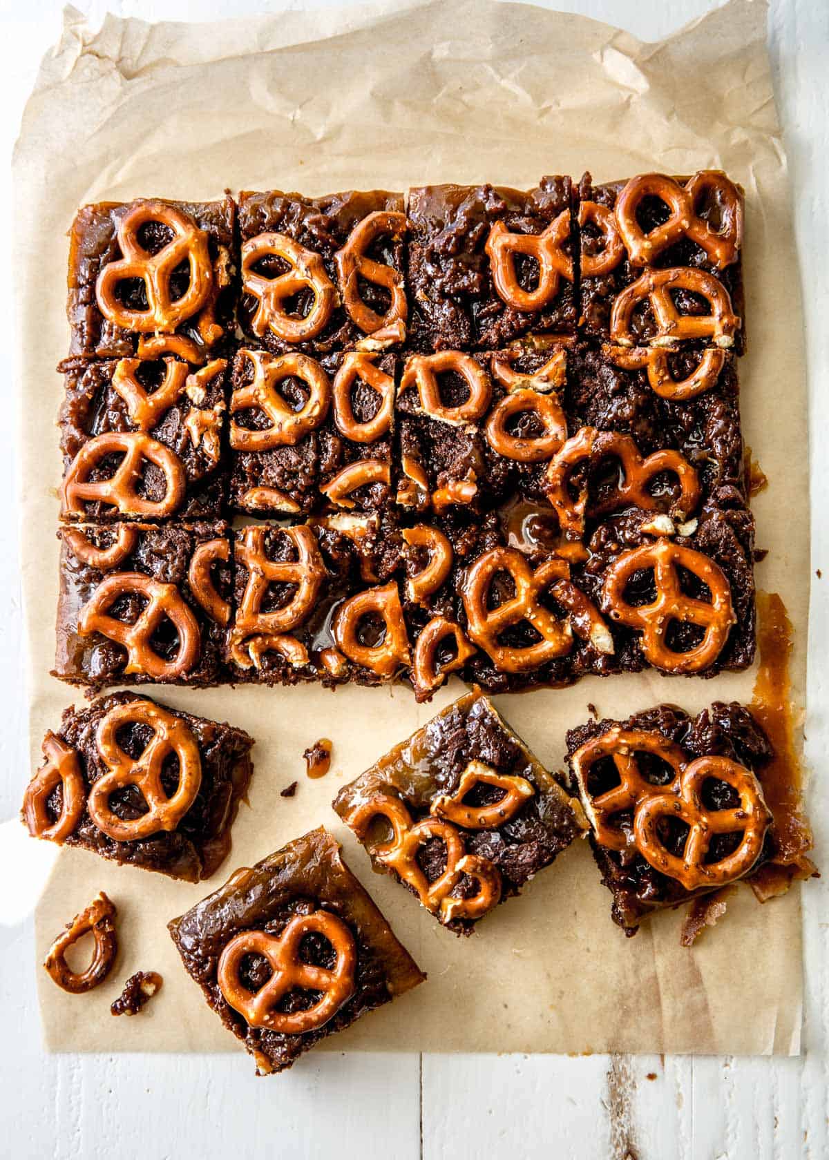 brownies on a piece of parchment paper