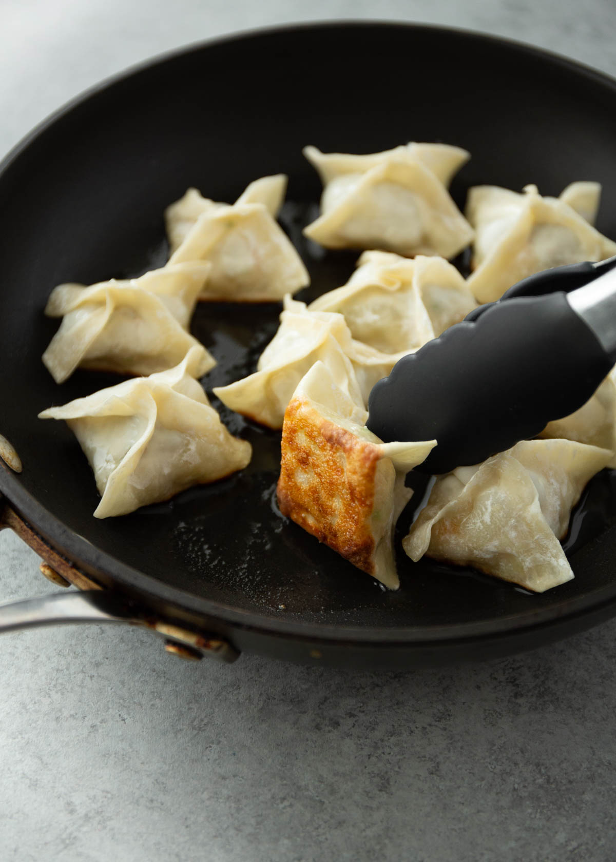 potstickers in a skillet