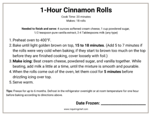 cinnamon rolls freezer labels