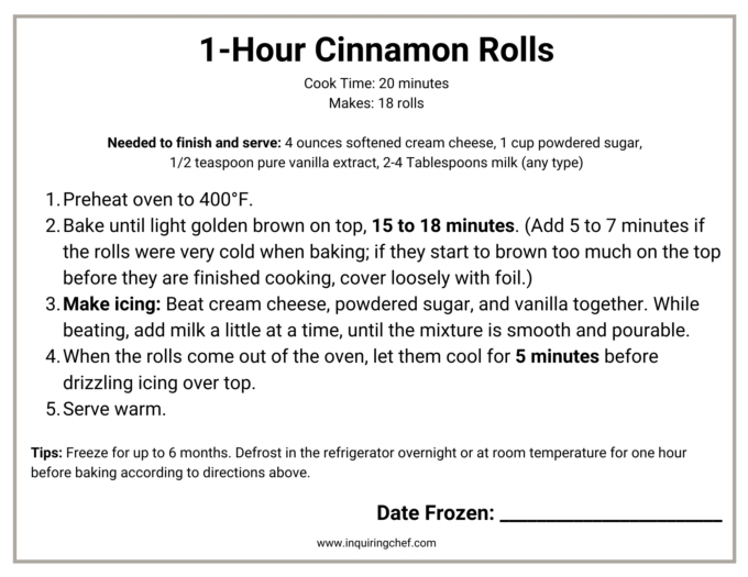 cinnamon rolls freezer labels