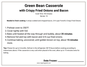 green bean casserole freezer label