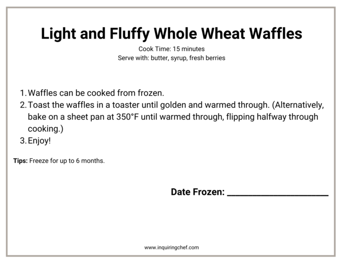 whole wheat waffles freezer label