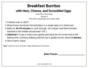 breakfast burritos freezer label