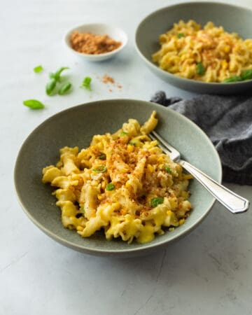 Pasta with Creamy Corn Sauce, Basil and Breadcrumbs