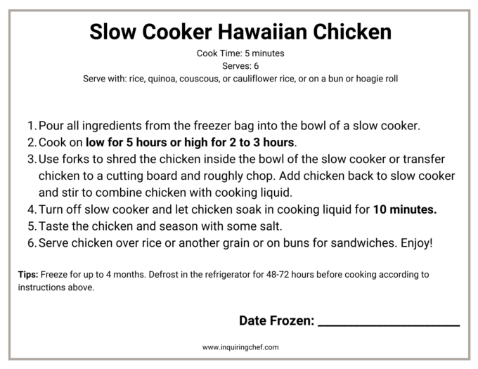 slow cooker hawaiian chicken freezer label