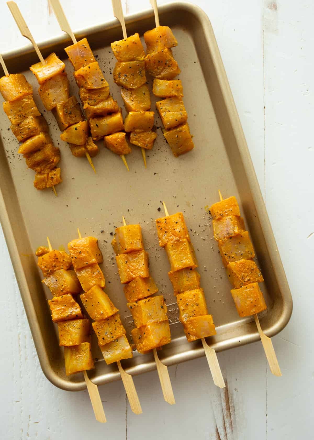 skewers on a sheet pan