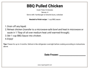 bbq pulled chicken freezer label