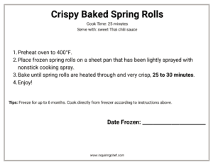 baked spring rolls freezer label