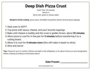deep dish pizza crust freezer label