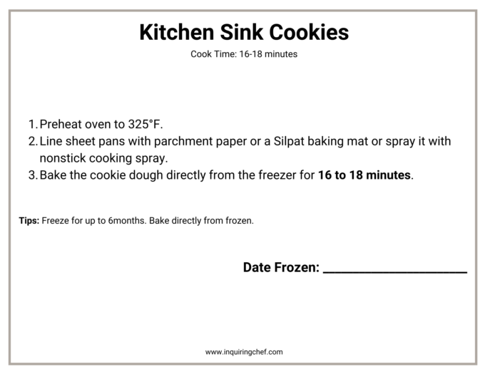 kitchen sink cookies freezer label
