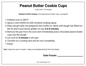 peanut butter cookie cups freezer label