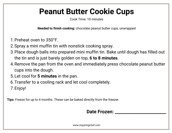 peanut butter cookie cups freezer label