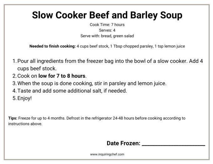 beef and barley soup freezer label