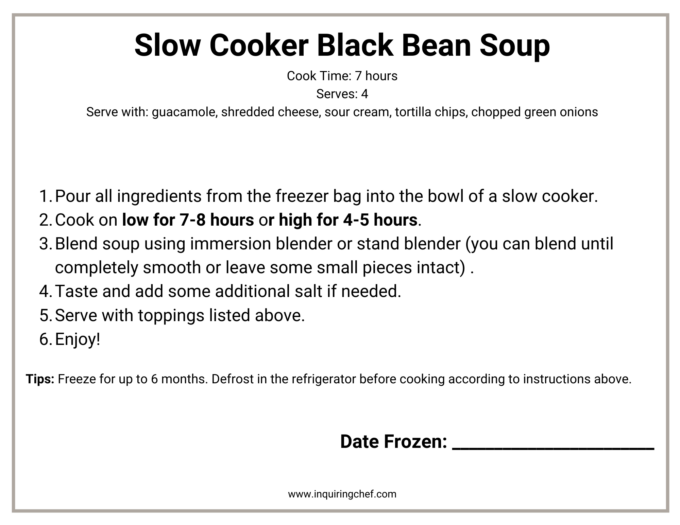 black bean soup freezer label