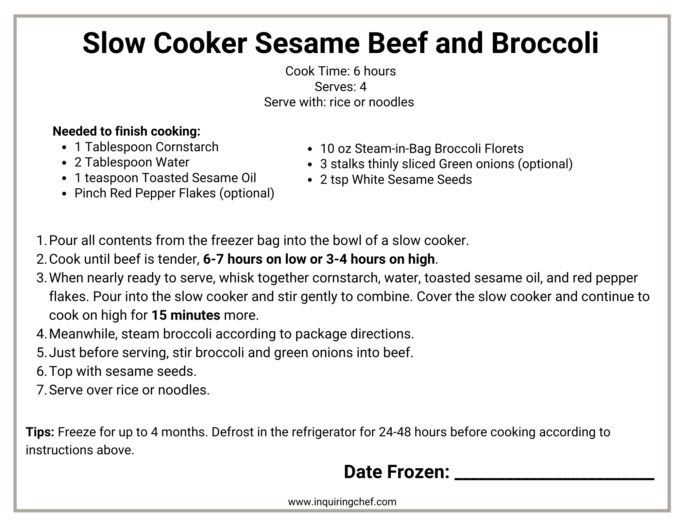 beef and broccoli freezer label