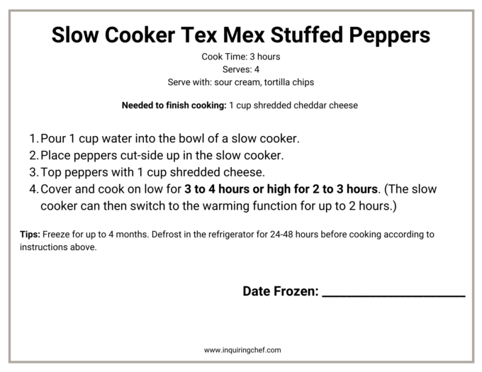 tex mex stuffed peppers freezer label